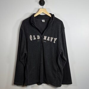 Vintage 90s Old Navy Quarter Zip Fleece Pullover Grey Spell Out XL